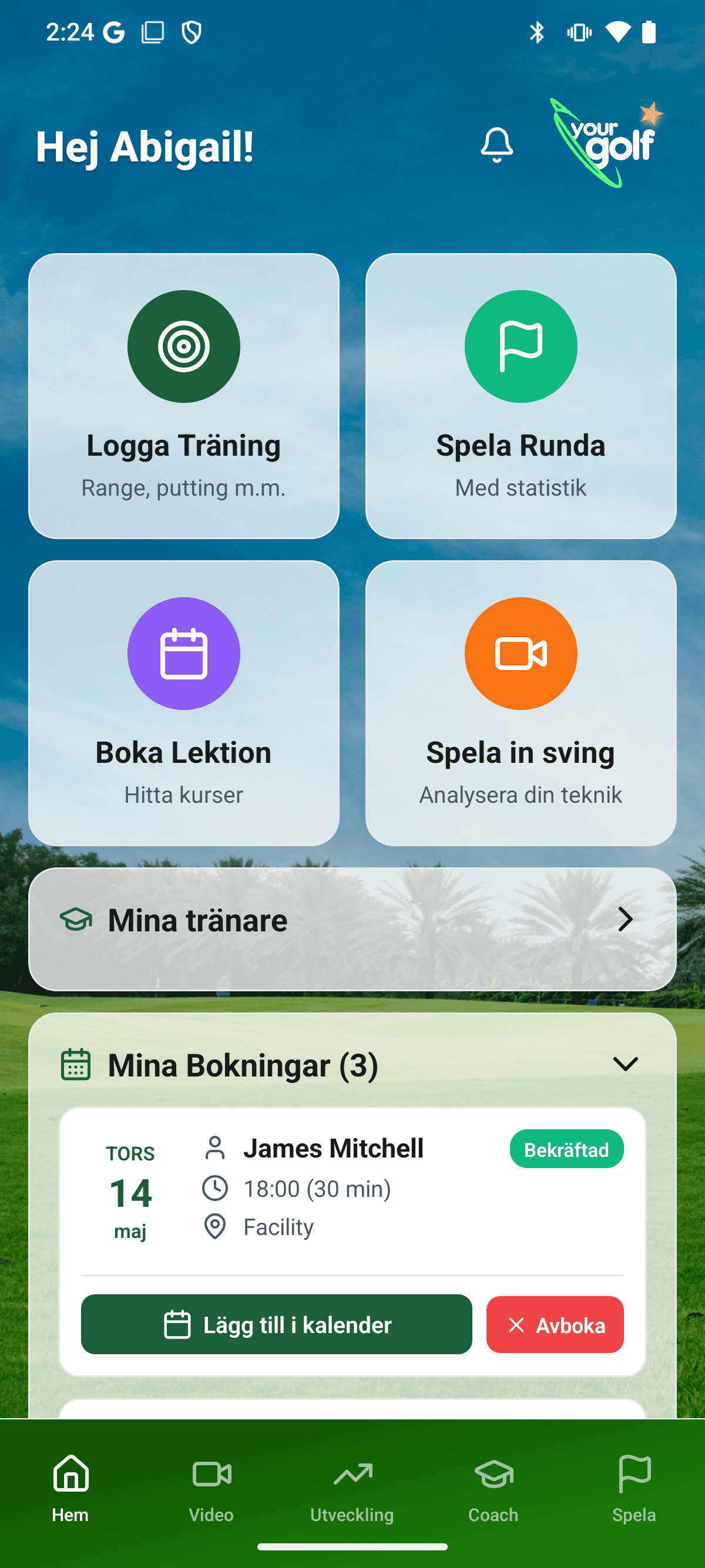 YourGolf Player - hemskärm