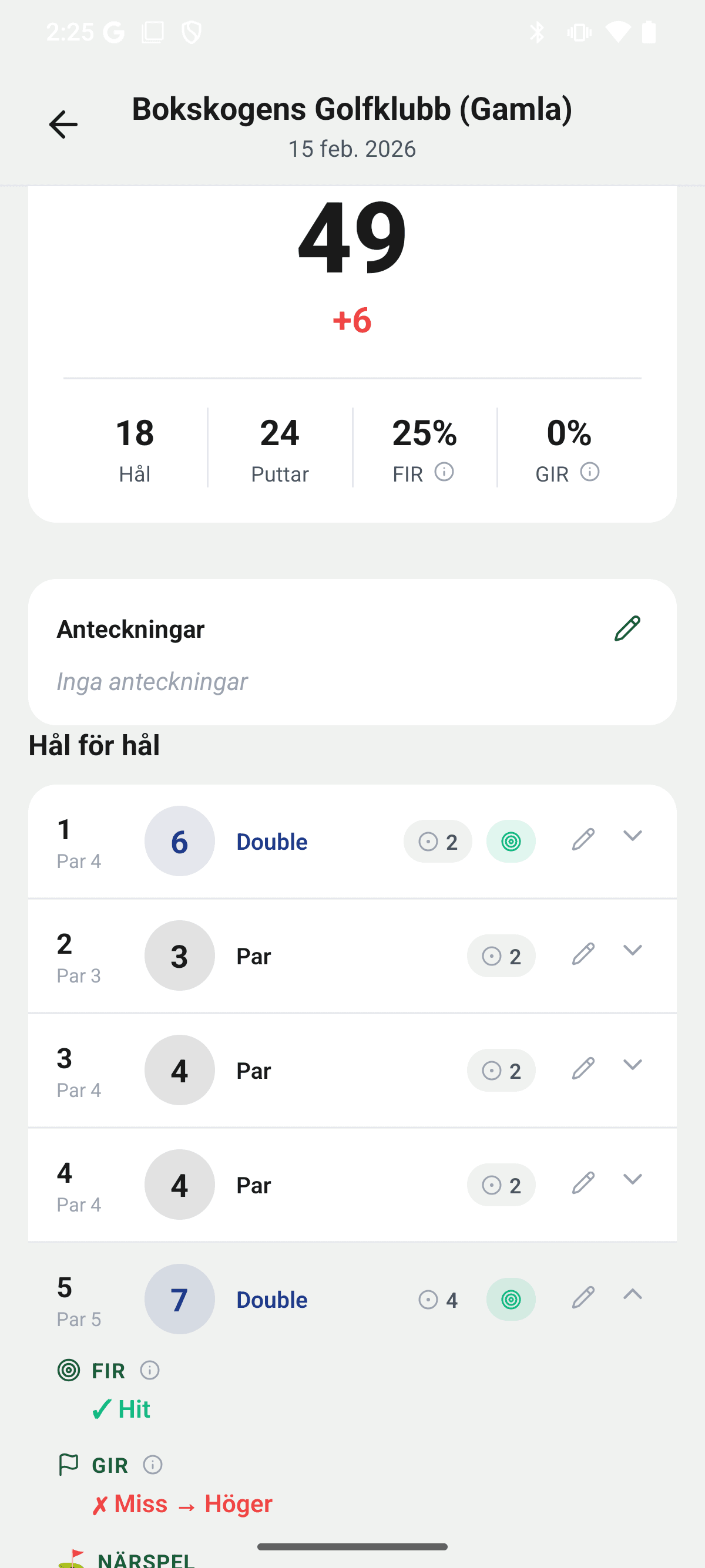 YourGolf Player - rundsammanfattning