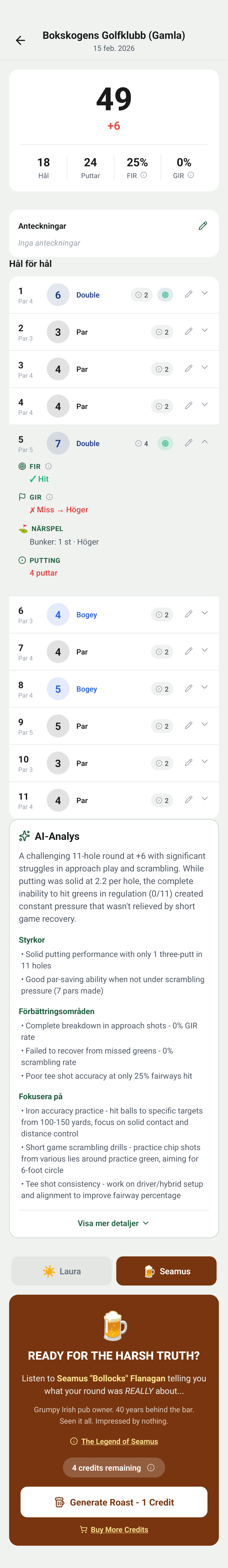 YourGolf Player - AI-analys av runda