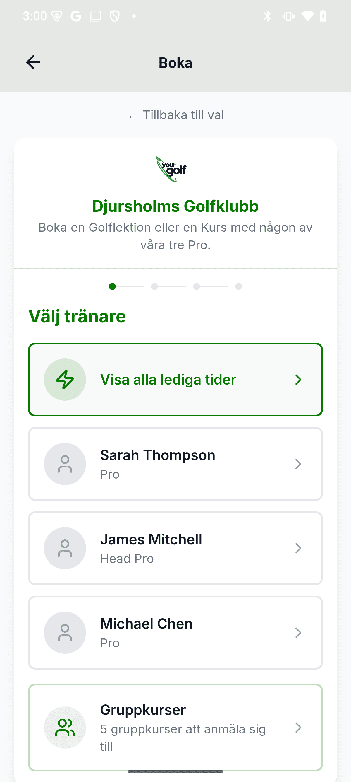 YourGolf Player - hitta och boka din tränare
