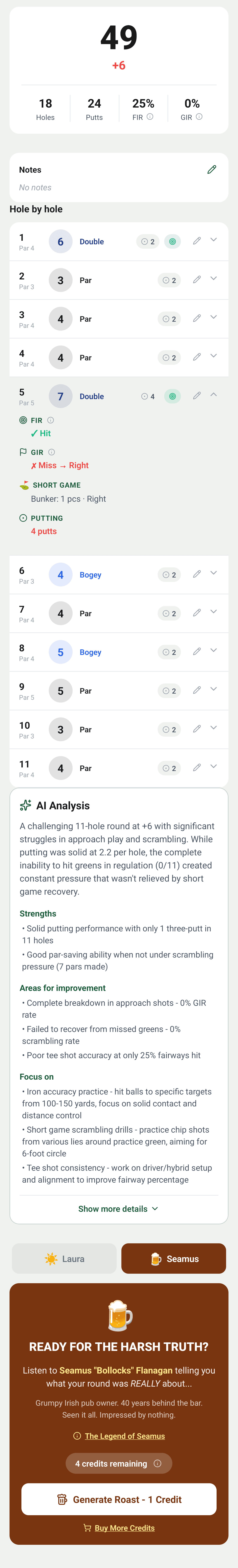 YourGolf Player - AI analysis of round