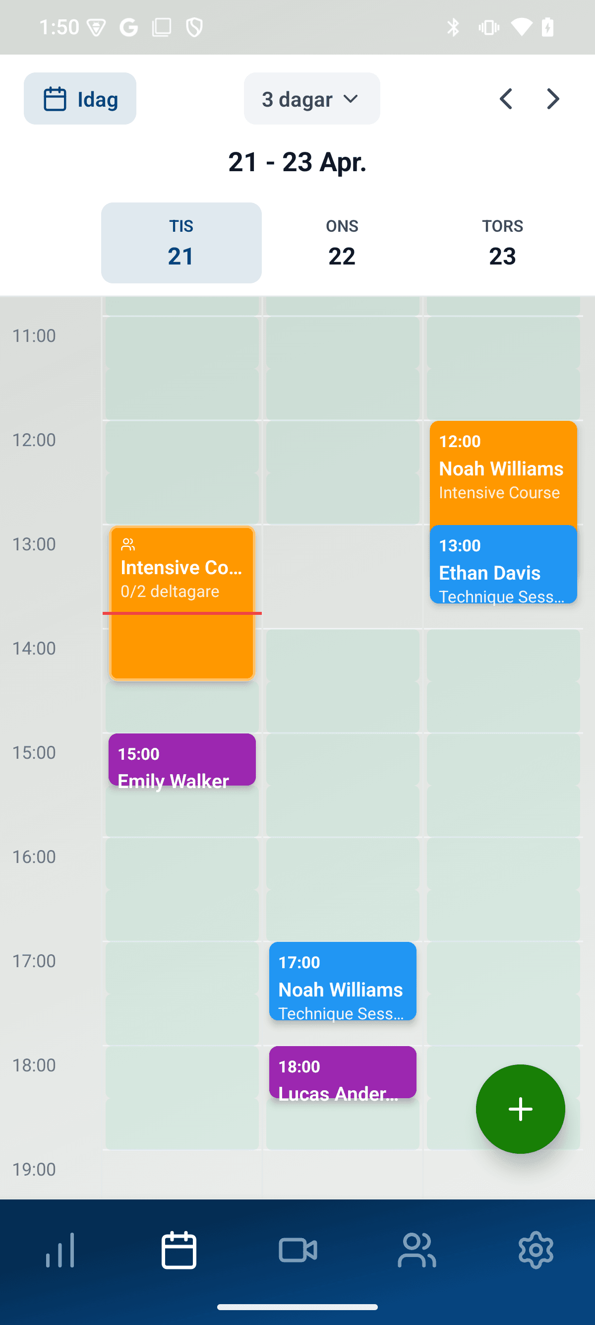 YourGolf Pro - trainer calendar view