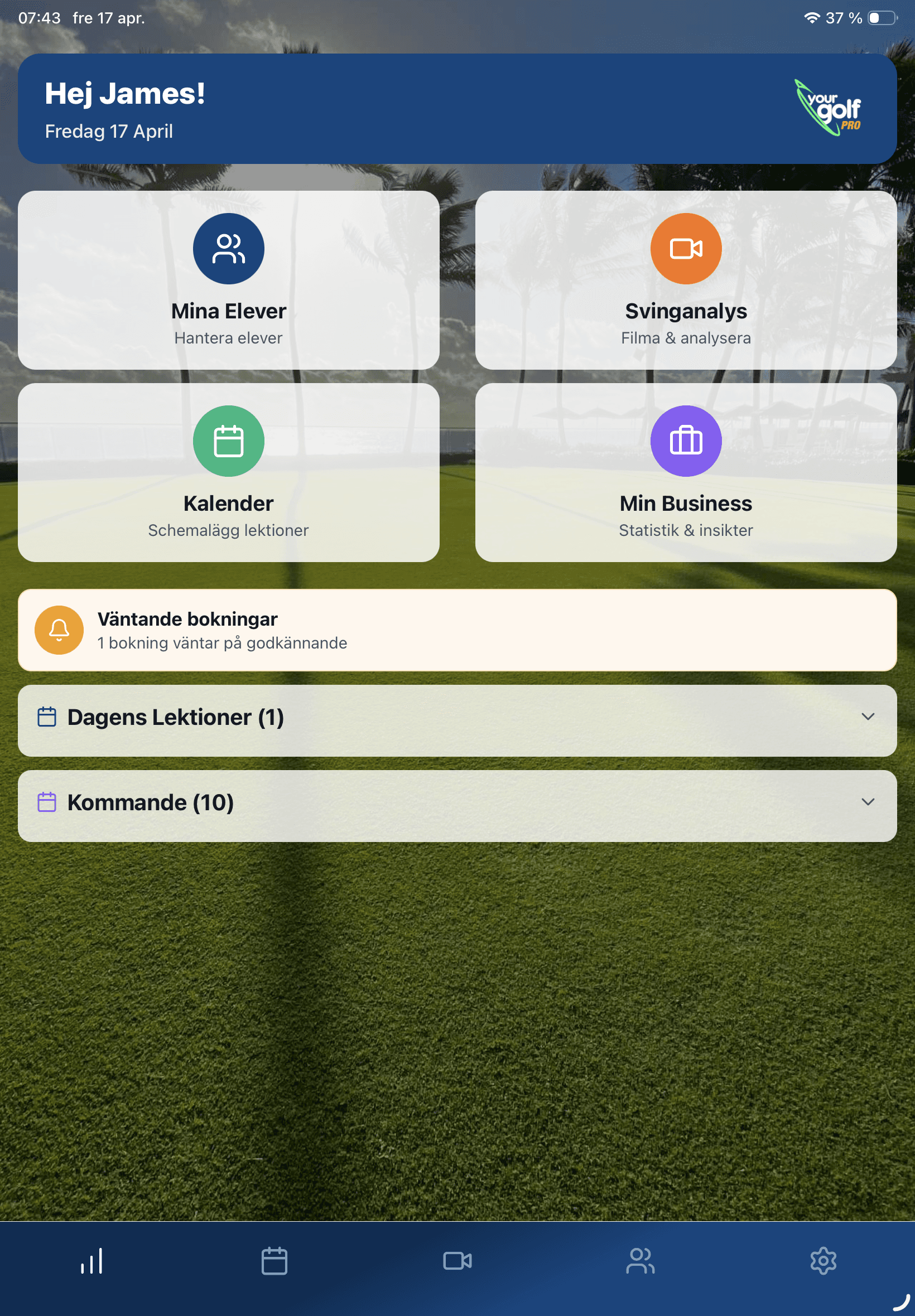 YourGolf Pro - dashboard on tablet