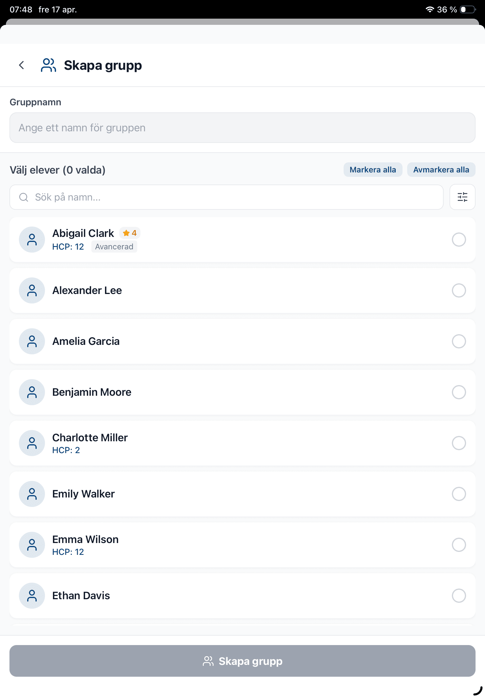 YourGolf Pro - create group course on tablet