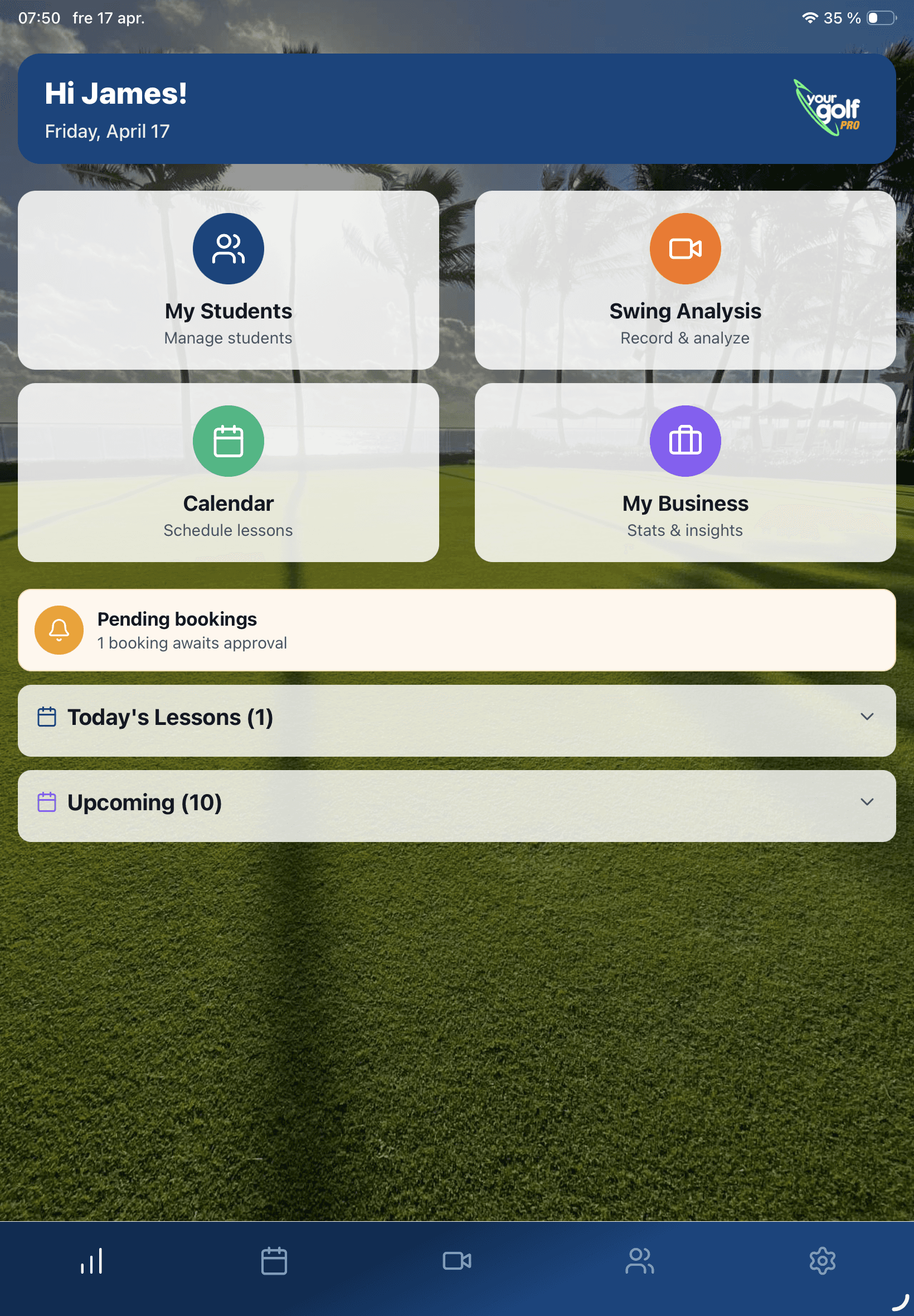 YourGolf Pro - dashboard on tablet